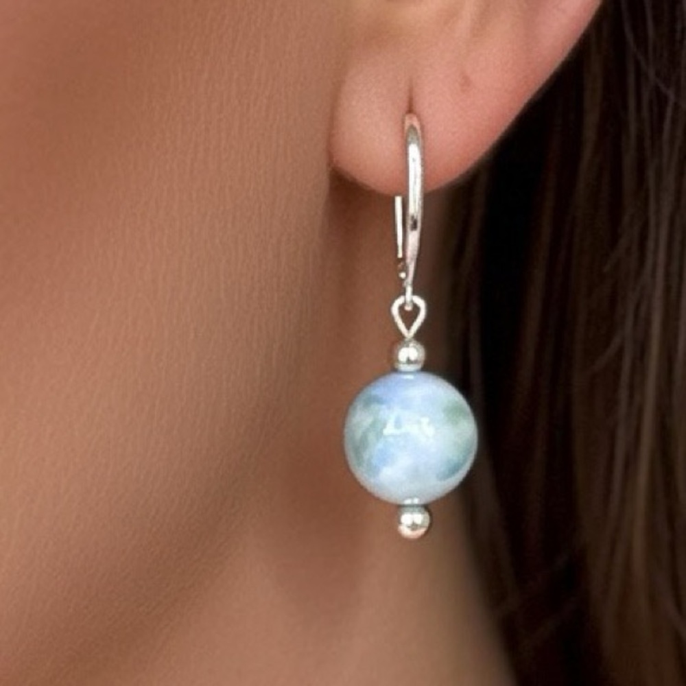 AAA Larimar Earrings 10mm Genuine Blue Drop Dangle Sterling Silver Leverback
